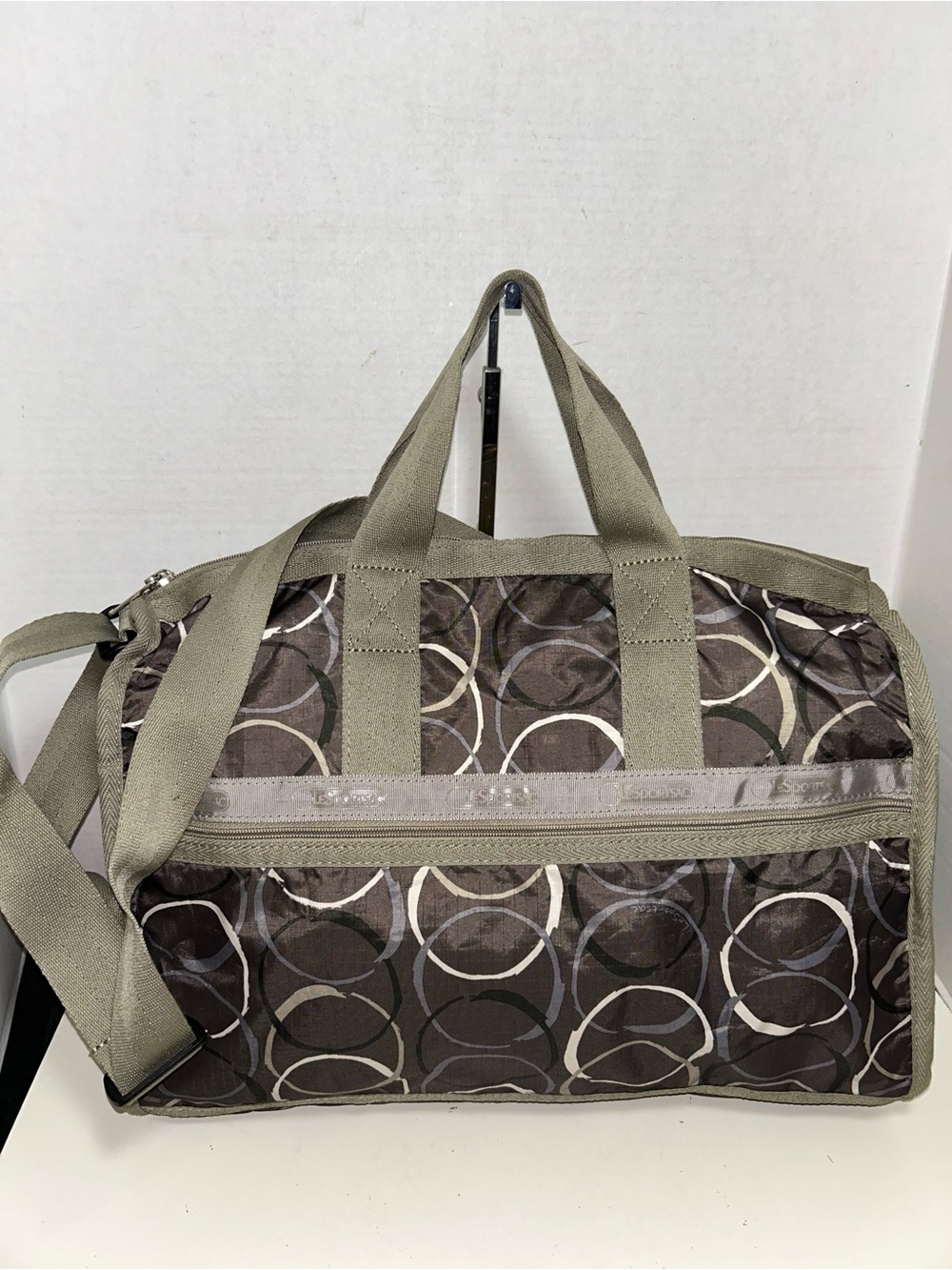 Lesportsac Nylon Brown Multicolor Geometric Circle Crossbody Shoulder Bag